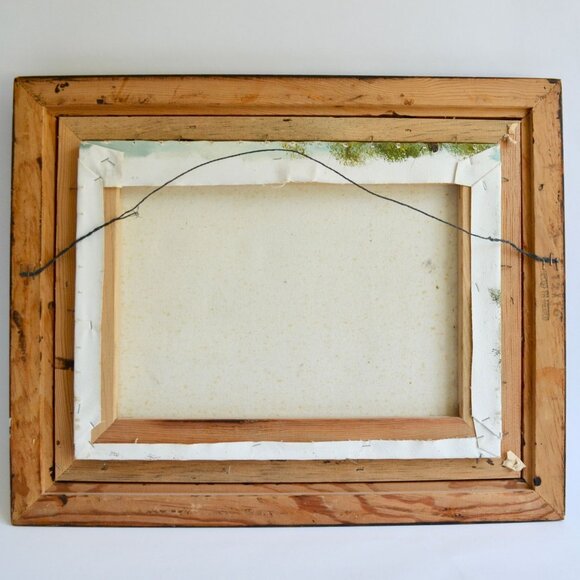 Vintage Handpainted Rustic Woodsy Cabin House Road Trail Lake Oil Painting Signe - Picture 8 of 8